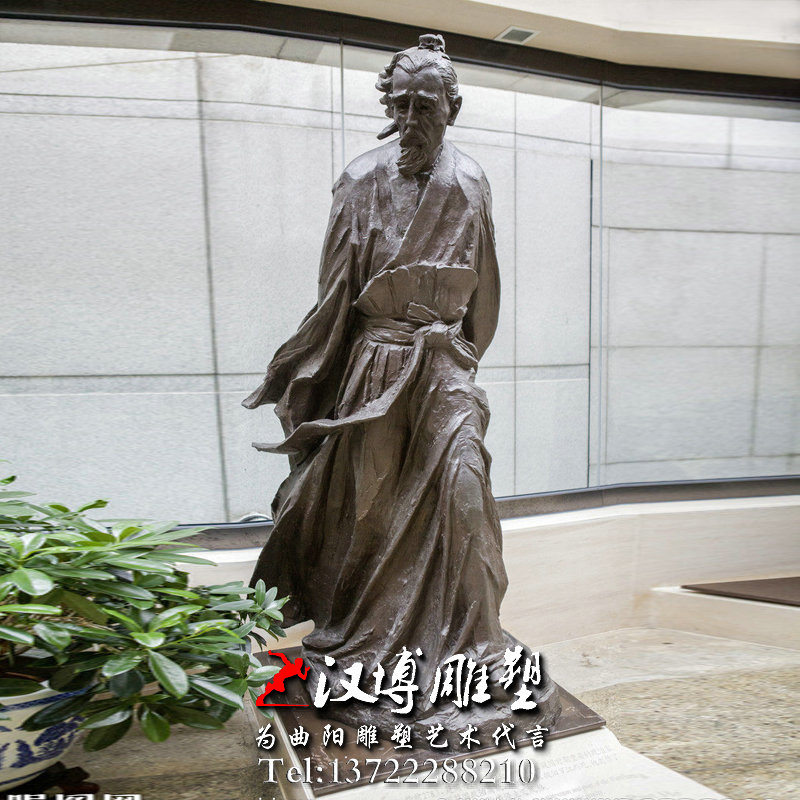 玻璃钢铸铜雕塑,古代诗人雕塑,屈原名人雕像
