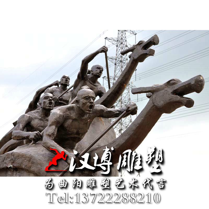赛龙舟人物雕像,玻璃钢铸铜雕塑,园林景观雕塑