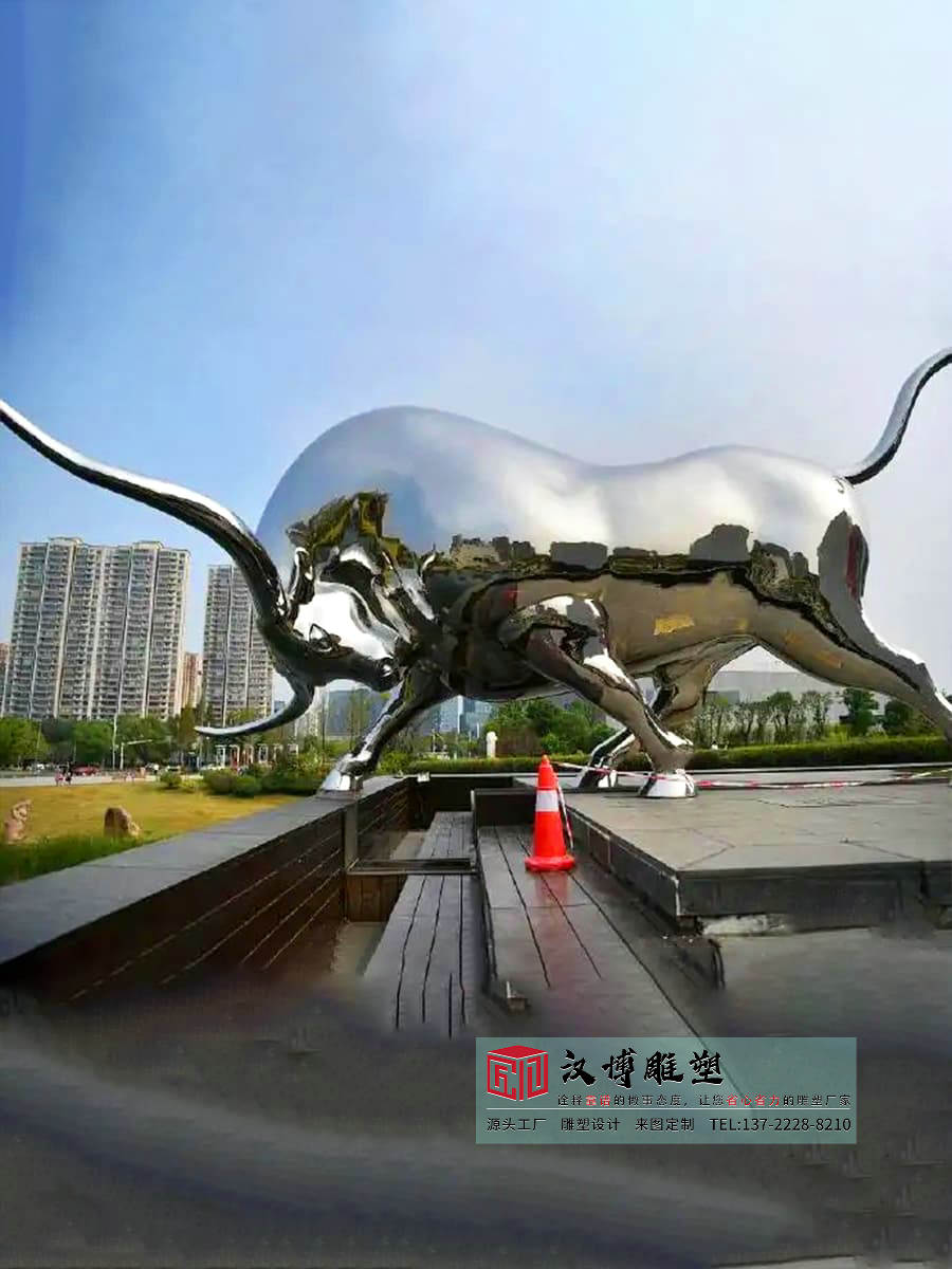 金属拼接牛雕塑,商务装饰雕塑定制,户外大型雕塑制作工厂
