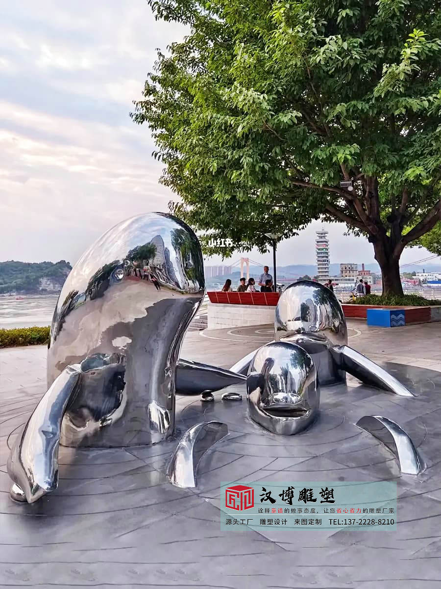 不锈钢镜面海豚雕塑,商务广场雕塑,不锈钢雕塑制作工厂