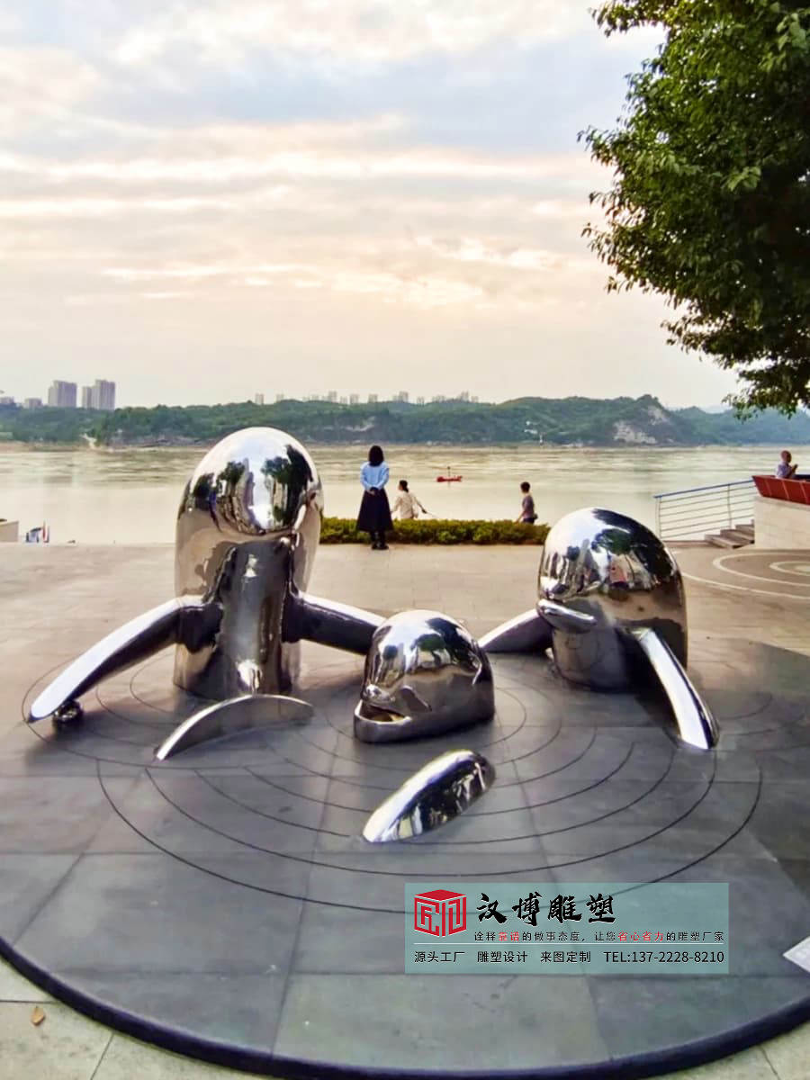 不锈钢镜面海豚雕塑,商务广场雕塑,不锈钢雕塑制作工厂