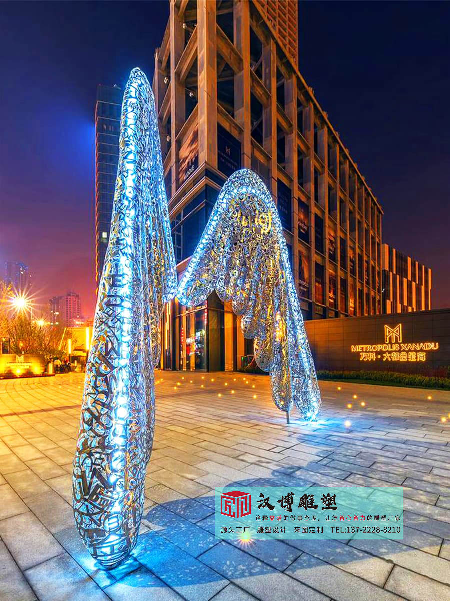 不锈钢创意发光雕塑,房地产室外广场庭院雕塑,不锈钢雕塑制作工厂