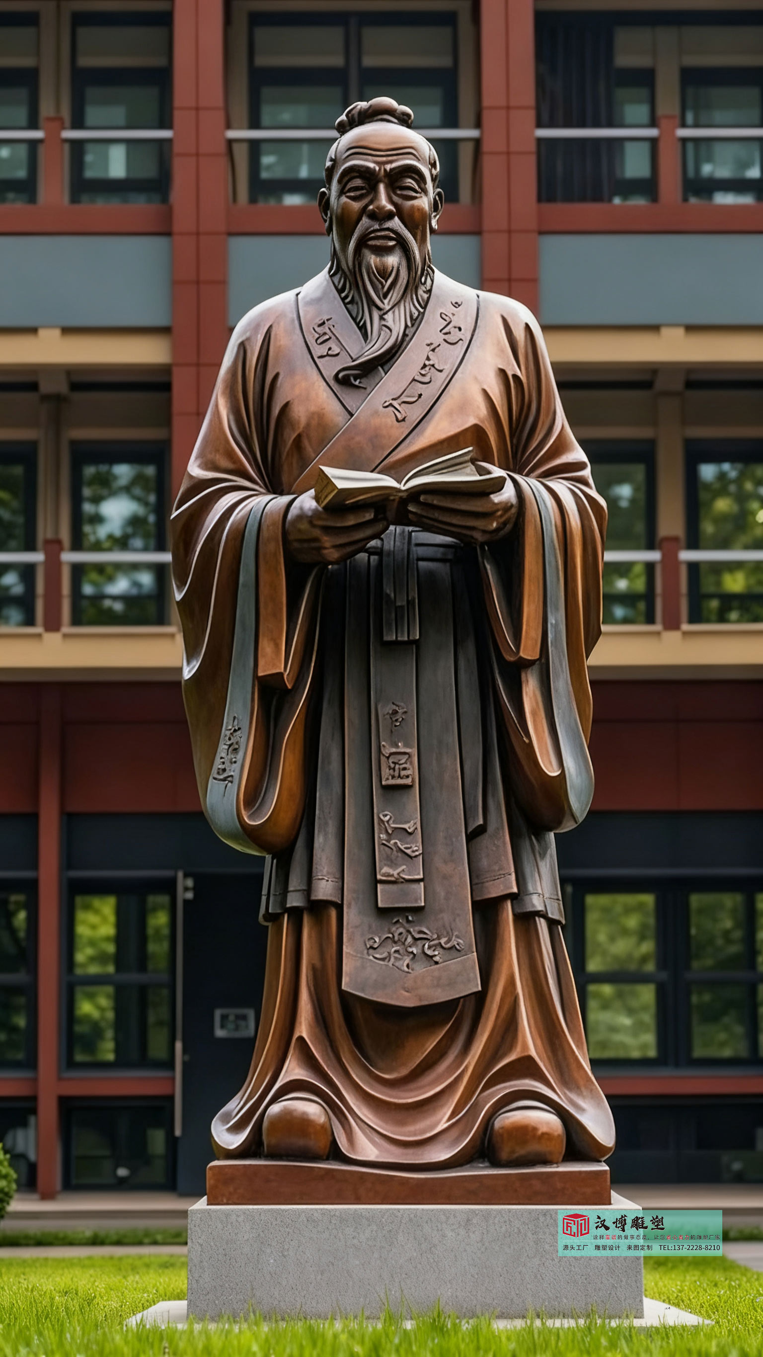 铸铜孔子雕塑,户外景区校园景观,黄铜人物雕塑厂家